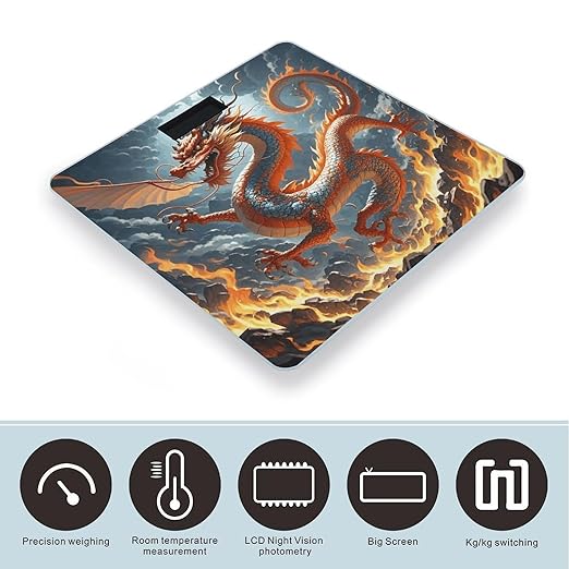 Fire Chinese Dragon Scale for Body Weight Digital Bathroom Scale Toughened Glass High Precision Scales for Body Weight with Large LCD Backlight Display Weight Scales