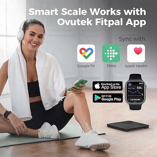 Ovutek Smart Scale for Body Weight Digital Bathroom Scale BMI Weighing Body Fat Scale Accurate Body Composition Scale Monitor for People's Health with Smartphone App Compact Size 400lb (Black)