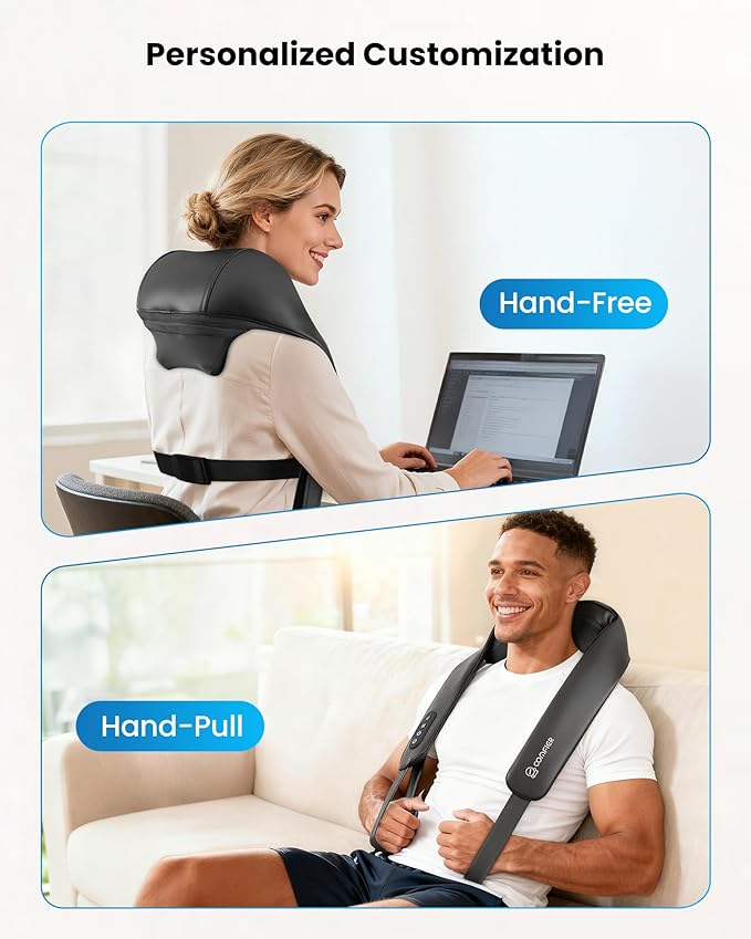 COMFIER Shiatsu Neck Massager with Heat - Cordless 4D Neck and Shoulder Massager for Pain Relief Deep Tissue Graphene Heating Trapezius Muscle Relaxer Massage Pillow Black