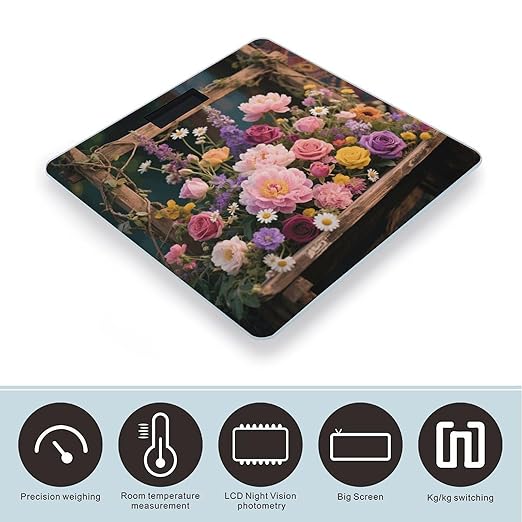 Retro Flowers Weight Scale Large Digital Bathroom Scales with Bright LED Display Non Slip Digital Scale and Step On Fashion Weighing Machine for Body