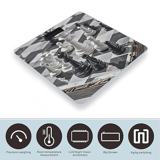 Black and White Chess Bathroom Scale Digital Weight Scale Precision 400 Lbs Weighing Scales Large with LCD Backlight Display BMI Measures