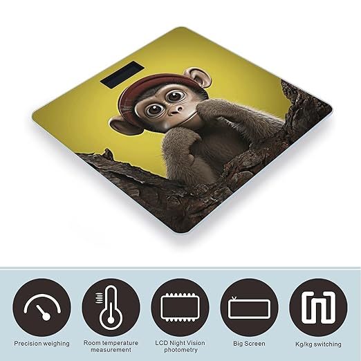Curious Monkey Scale for Body Weight Highly Accurate Digital Bathroom Scale Sturdy Tempered Glass Weighing Scales with LCD Display Fashion Body Fat Smart Scales 400lb