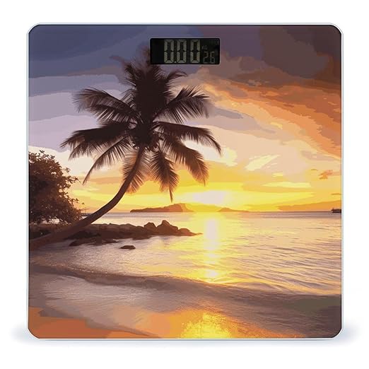 Sunrise Tropical Palm Tree Island Bathroom ScaleHighly Accurate Digital Weighing Machine for People Bright LED Display Weight Scale for The Aldult Home Use