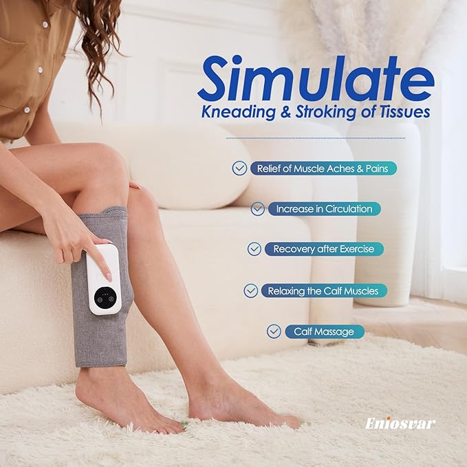 Air Compression Leg Massager Cordless Calf Massager with Heat Air Compression Leg Massage for Circulation and Pain Relief Gifts for Dad Mom Men Women Gray (Single)
