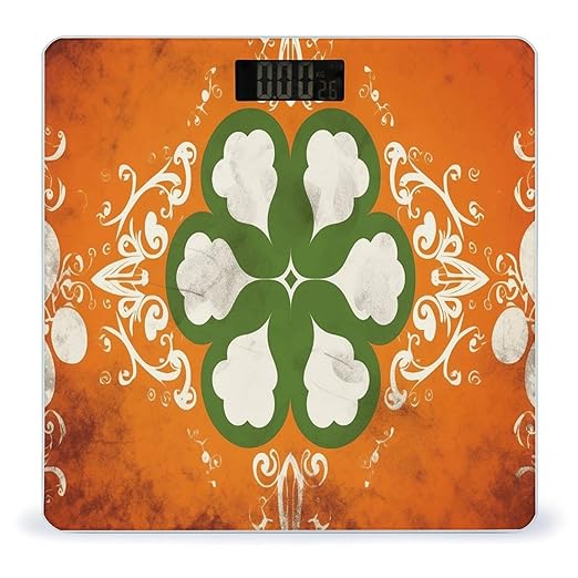 Green and White Pattern Scale for Body Weight Anti-Slip Tempered Glass Digital Bathroom Scales Clear LCD Display Weighing Scale Safe Rounded Corners Smart Scales