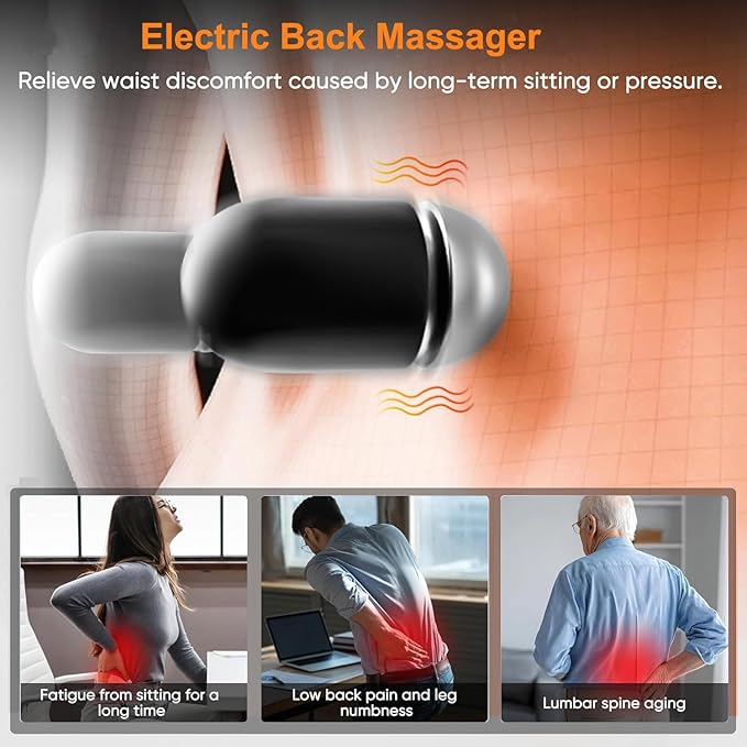 3 in 1 Back Massager Electric Lumbar Support Pillow Heat Vibration Massage Lower Back Spine Decompression Device Dark Gray