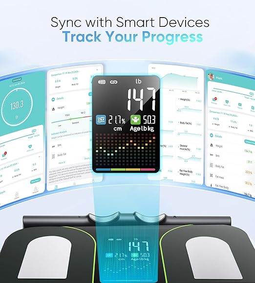 Digital Scales for Body Weight 8-Electrode Smart Bathroom Weight Scale with BMI BMR Body Fat Muscle Mass Body Composition Analysis with VA Color Screen and Retractable Handle 400lbs