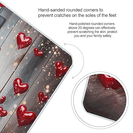 Red Love Heart Scale for Body Weight Anti-Slip Tempered Glass Digital Bathroom Scales Clear LCD Display Weighing Scale Safe Rounded Corners Smart Scales