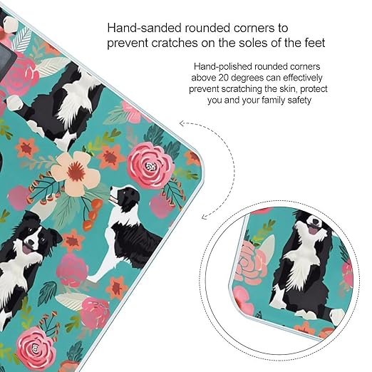 Border Collie Florals Scale for Body Weight Digital Bathroom Scale Precision Smart Weighing Scales with Clear LED Display Accurate High Precision Scales Weighing Machine