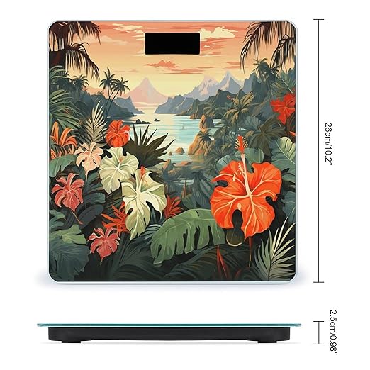 Summer Hawaiian Scale for Body Weight Anti-Slip Digital Bathroom Scale Sturdy Toughened Glass Weighing Scales High Precision Safe Rounded Corners Smart Scales