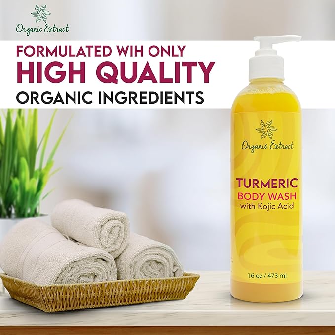 Turmeric Kojic Acid Body Wash – 16 fl oz / 473ml – Skin Brightening Shower Gel for Deep Gentle Moisturizer Helps to Remove Dark Spot with Shea Butter &amp Aloe Vera