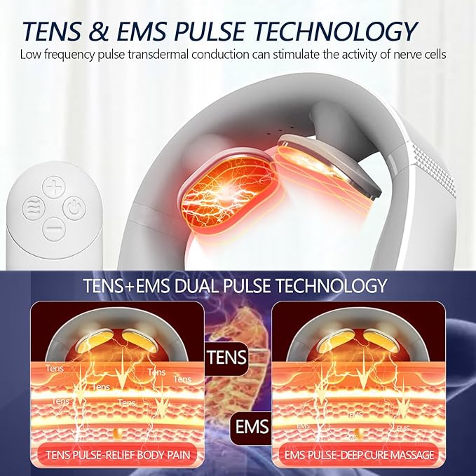 Neck Massager for Pain Relief with Heat Portable Electric Pulse Deep Tissue Trigger Point Cervical Massager for Women Men Gifts