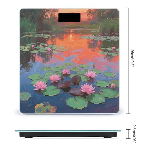 Digital Bathroom Scale for Body Weight Scale with Bright LCD Display High Accuracy Step-On Technology Auto On/Off Monet Waterlily Digital Scales 400 Lbs /180kg