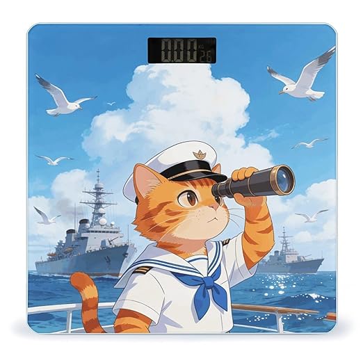 Cat Navy Smart Scale for Body Weight Digital Bathroom Scale Toughened Glass Weight Scale with Large LCD Backlight Display High Precision Scales Weighing Machine