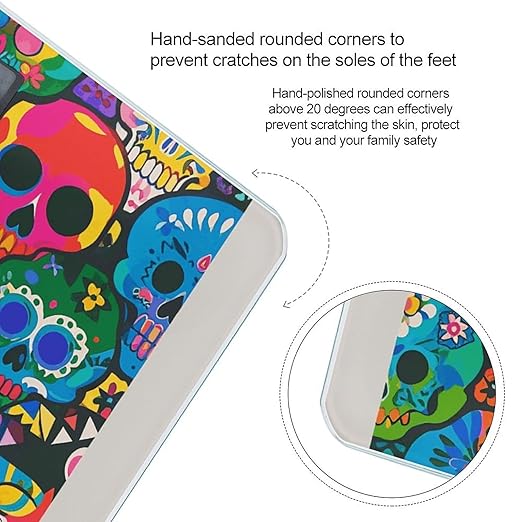 Colorful Skulls Print Scale for Body Weight Accurate Digital Bathroom Scale Toughened Glass High Precision Scales Smart Weight Scales with Large LCD Backlight Display Weighing Machine