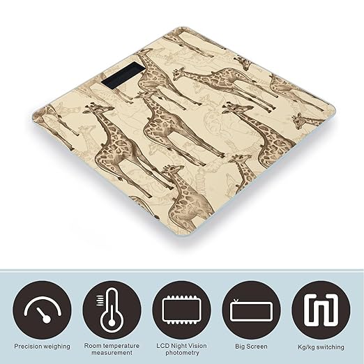 Digital Bathroom Scale for Body Weight Scale with Bright LCD Display High Accuracy Step-On Technology Auto On/Off Hand Drawn Giraffes Digital Scales 400 Lbs /180kg