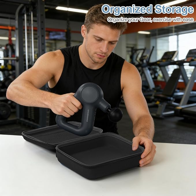 Massage Gun Hard Case Compatible with TheraGun Relief Handheld Percussion Massage Gun Portable Travel Case Storage Carrying Bag with Mesh Pocket for Cables and Other Accessories Black(Case Only)