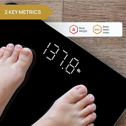INEVIFIT Smart Bathroom Scale Highly Accurate Bluetooth Digital Bathroom Body Weight Scale Precisely Measures Weight &amp BMI for Unlimited Users (S-Black)