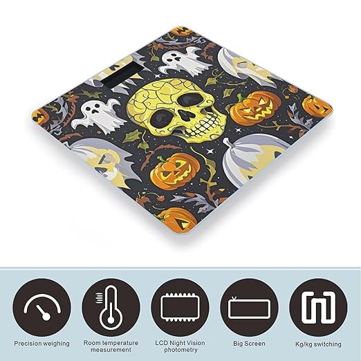Yellow Skull Bathroom Scale for Body Weight Bathroom Weighing Scales with Back Lit LED Display Sturdy Tempered Glass Body Weight Bathroom Scale 400lb Weighing