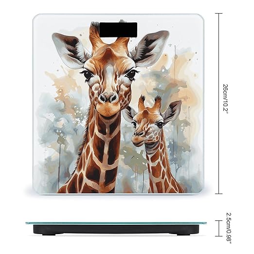 Watercolor Deer Giraffe Digital Bathroom Scale for Body Weight with High Precision Digital Weighing Scale with BMI Clear LCD Display and Step-On Measures Weight Up to 180kg