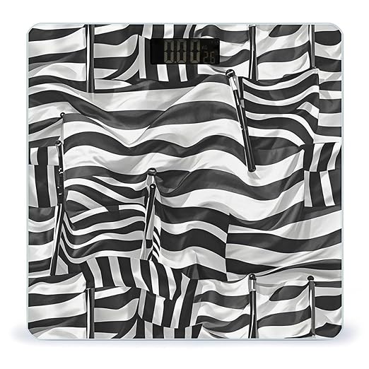 Black White Flags Pattern Bathroom Scale for Body Weight LCD Display Digital Bathroom Scale Tempered Glass Bathroom Weight Scales Fashion Smart Scales for Home Bedroom 400 Lb