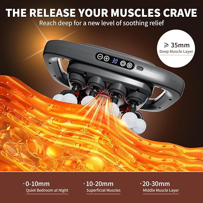 20-Head Massage Gun 30 Intensity Levels 3 Modes Deep Tissue Massager with 50KG Force &amp Noise-Free Motor for Neck Back Legs Shoulders Portable for Full Body Muscle Recovery