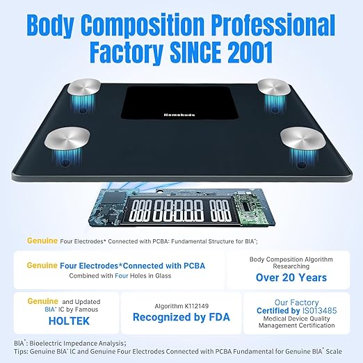 Homebuds 550lb Smart Scale for Body Weight High Precision by Weight Scale Professional Factory Since 2001 Free App Sync 13 Body Composition with BMI and Body Fat Grey