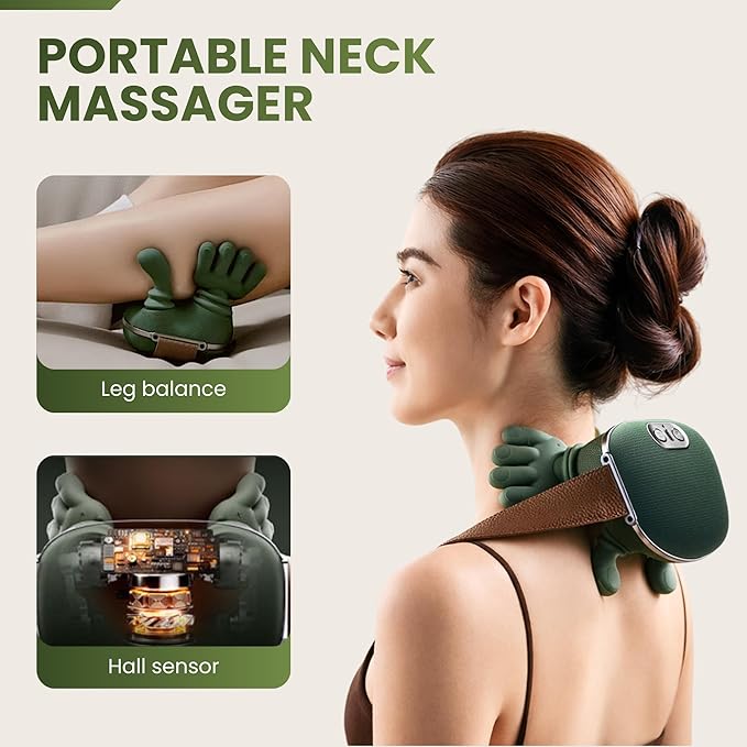 BeFit24 Neck Massager with Heat 4D Deep Tissue Shiatsu Neck Massage Machine for Pain Relief Electric Cervical Shoulder &amp Back Massager with Simulated Human Hand Kneading Muscle Relaxation (Gree