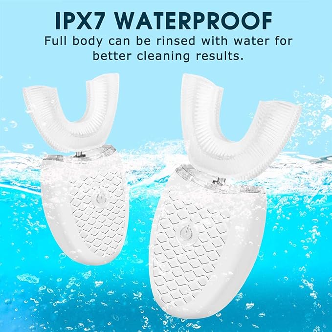 Ultrasonic Electric Toothbrush Adults Automatic Toothbrush U Shaped Whole Mouth 360° Cleaning Teeth Whitening Hands Free Rechargeable IPX7 Waterproof