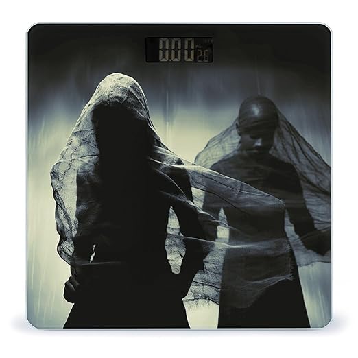 Man Under Black Cloth Scale for Body Weight Anti-Slip Tempered Glass Digital Bathroom Scales Clear LCD Display Weighing Scale Safe Rounded Corners Smart Scales