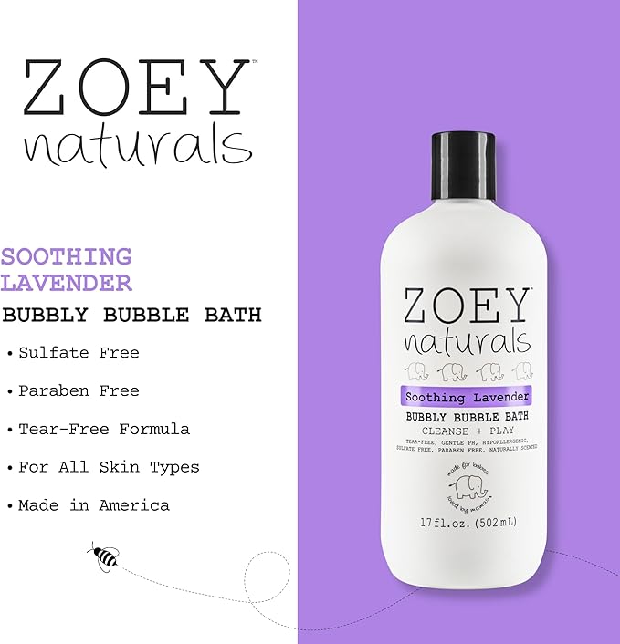 Zoey Naturals - Soothing Lavender Bubble Bath for Kids &amp Babies Tear-Free Moisturizing Toddler Soap with Aloe &amp Avocado Oil for Calm Experience - Made in USA 17 oz