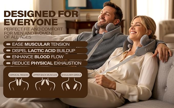 Rechargeable Chordless Shiatsu Neck Back &amp Shoulder Massager with Heat - 4D Kneading Deep Tissue Muscle Massager for Pain Relief Full Body Use Unisex Gifts for Dad Mom Husband Friends