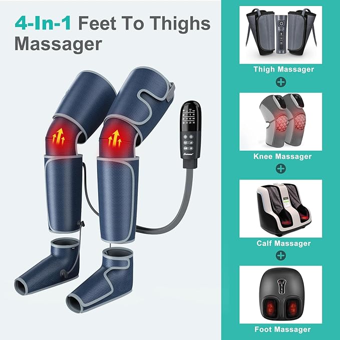 SLOTHMORE Leg Massager for Circulation and Pain Relief Air Compression Foot Massager with 3 Heat Levels 4 Modes 4-in-1 Foot Calf Knee &amp Thigh Knee Heating Therapy Gift for Mom Dad