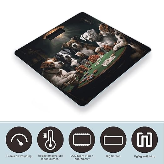 Playing Poker Dogs Scale for Body Weight Sturdy Tempered Glass Weighing Scales with LCD Display Accurate Digital Bathroom Scale Convenient Body Fat Smart Scales Easy Read
