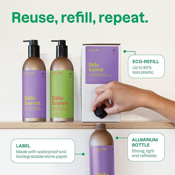 ATTITUDE Shampoo and Body Wash for Kids EWG Verified Hair and Body Cleanser Dermatologically Tested Soap Plant and Mineral Based Bath Products Vegan Bulk Refill Vanilla and Pear 67.6 Fl Oz