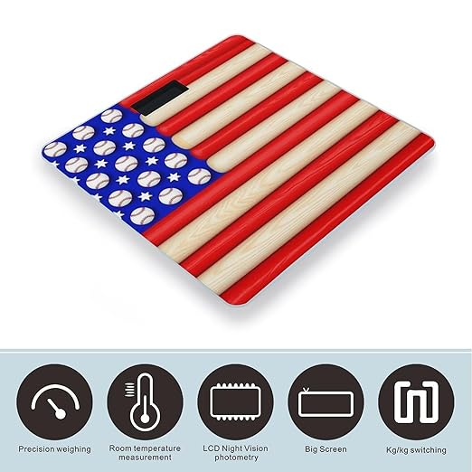 Smart Scale for Body Weight Digital Bathroom Weighing Scale Energy Saving Scale American Flag Baseball Bats and Balls