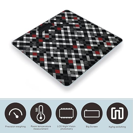 Checkered Rhombus Pattern Bathroom Scale for Body Weight Bathroom Weighing Scale with Backlit LCD Display Highly Accurate Measures Weight Up to 180kg