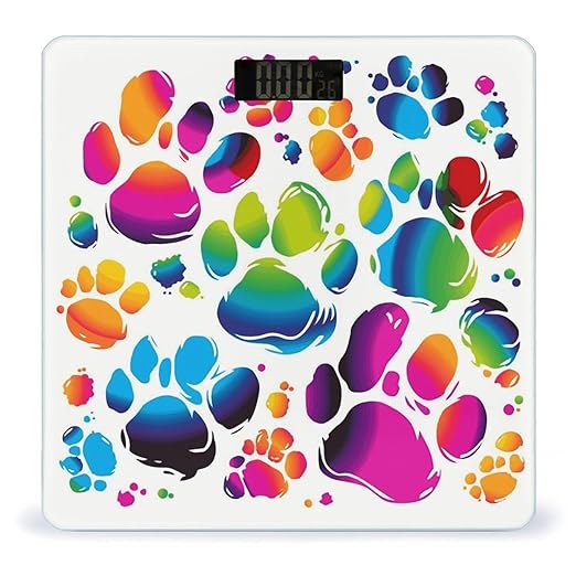 Colorful Dog Paw Print Weight Scale Digital Electronic Scales Bathroom Scale Larg LCD Backlight Display High Precision MeasurementsTempered Glass