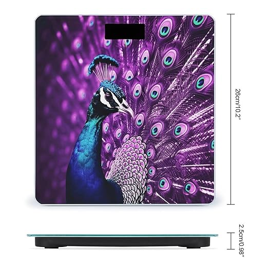 Purple Peacock Bathroom Scale Large LCD Backlight Display Digital Scale Rounded Corners Body Scales Automatic Power On/Off Bathroom Scales for Home Bedrooms