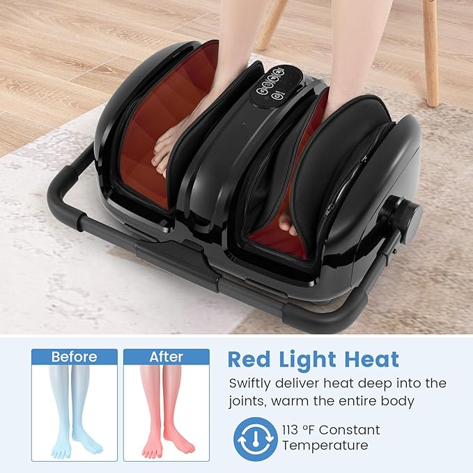 Giantex Foot Massager with Heat Calf Massager with Remove Control 2 Vibration Options 5 Mode &amp 5 Compression Intensity 360°Adjustable Stand Shiatsu Foot Massage Machine for Calf Arm Relax (Bl