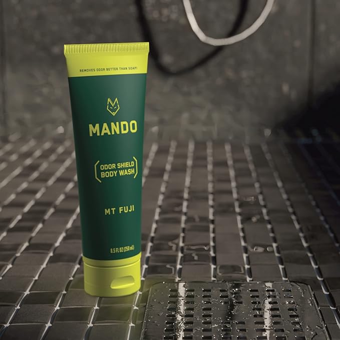 Mando Odor Shield Body Wash - Mt. Fuji and Bourbon Leather Scents - 24 Hour Control Removes Odor Better than Soap | Mt Fuji | SLS Free Paraben Free Skin Safe