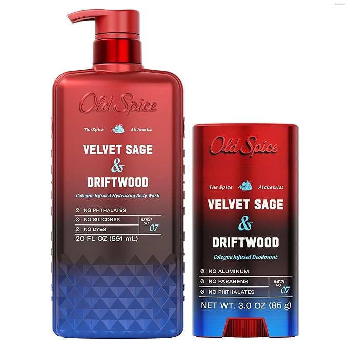 Old Spice The Spice Alchemist Collection Body Wash + Aluminum Free Deodorant Bundle for Men Velvet Sage + Drift Wood Scent 24/7 Cologne Infused Scent No Trade Off Formula 20 oz &amp 3 oz (Pack of