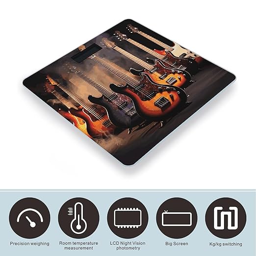 Cool Electric Guitar Digital Bathroom Scale Fashion Unique Weight Scale BMI Anti-Slip Precision Weighing Scales Suitable for Home Bedrooms Use and Gift