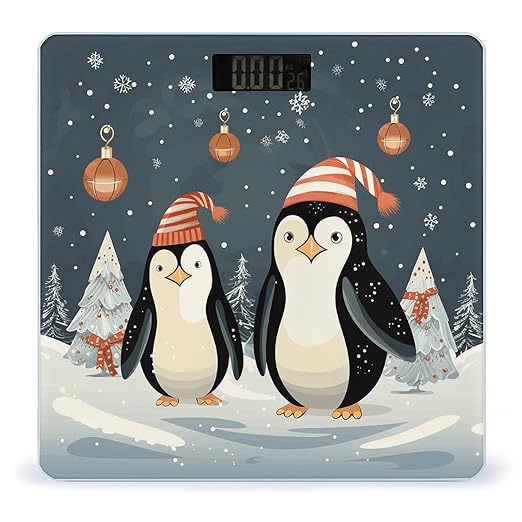 Merry Christmas Penguins Weight Scale for Body Weight Digital Bathroom Scale High Capacity Accurate Digital Weighing Scales and Easy-to-Read on Backlit LCD Display Scales