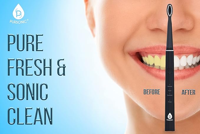 Pursonic Whitening USB Rechargeable Sonic Toothbrush-12 Brush Heads!- 38000 Brush Strokes Per Minute-3 Brushing Modes with 2 Minute Auto Timer (Black)