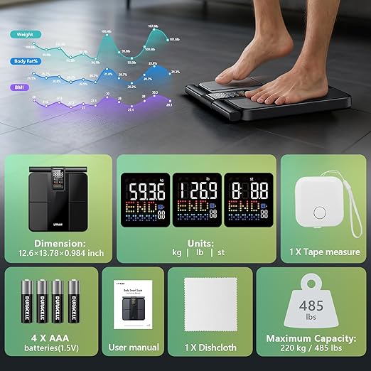 Smart Scale for Body Weight and FatBMIMuscle Mass 57 Body Composition Measurement8 Electrodes Digital Bathroom Scalewith 5.25-inch VA Color Screen on Retractable Handle485lbs