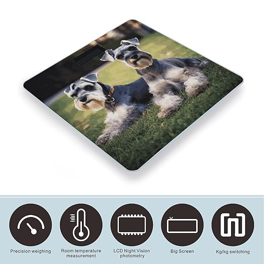 Adult Schnauzer Dogs Weight Scale Digital Electronic Scales Bathroom Scale Larg LCD Backlight Display High Precision MeasurementsTempered Glass