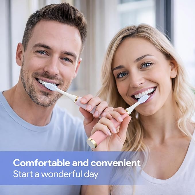 2 Pack Electric Toothbrush for Adults Travel Electric Toothbrush Includes 10 Replacement Brush Heads 5 Modes 2 Hours Charge for 45 Days (White &amp Pink)