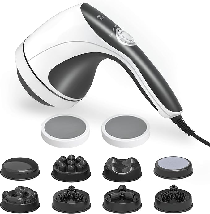 Handheld Cellulite Massager Body Sculpting Machine Cellulite Massager Electric Tool Lymphatic Massage Roller with 8 Rotating Heads &amp 2 Mesh Caps for Body Shaping &amp Lymphatic Drainage