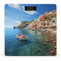 Seaside Town Scale for Body Weight Anti-Slip Tempered Glass Digital Bathroom Scales Clear LCD Display Weighing Scale Safe Rounded Corners Smart Scales